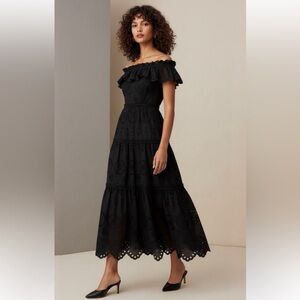 Zara Black Eyelet Midi Dress